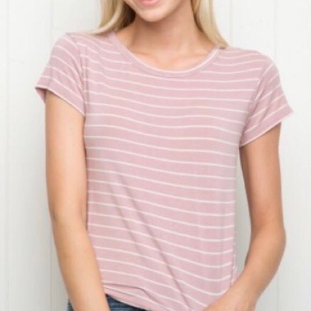 Brandy Melville pink and white stripped T-shirt
